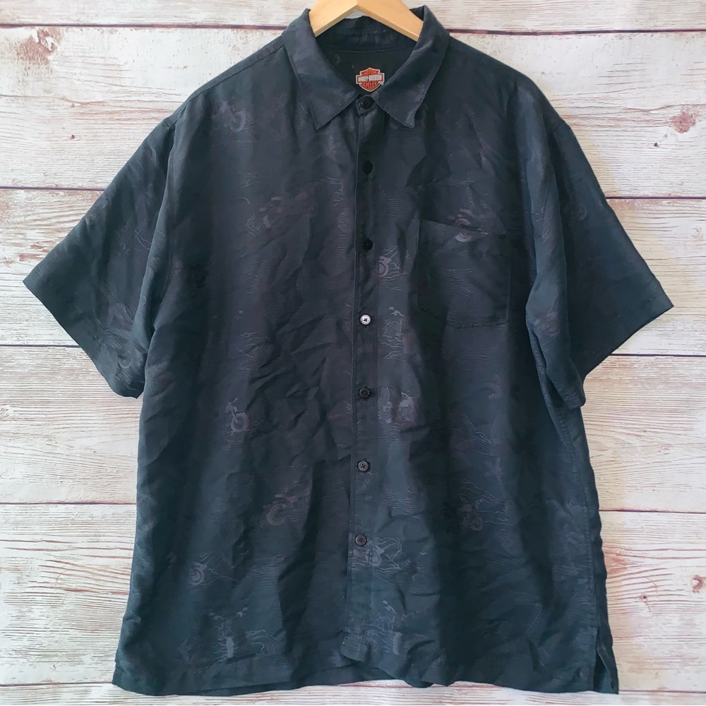 Harley Davidson Rayon Blend Shirt Moto Palms Print Short Sleeves Tropical Vibes